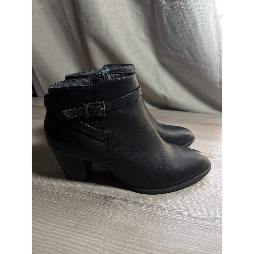 Vionic Upton Black Leather Ankle Boots Buckle Strap Side Zip Block Heel Size 9 - Picture 8 of 9